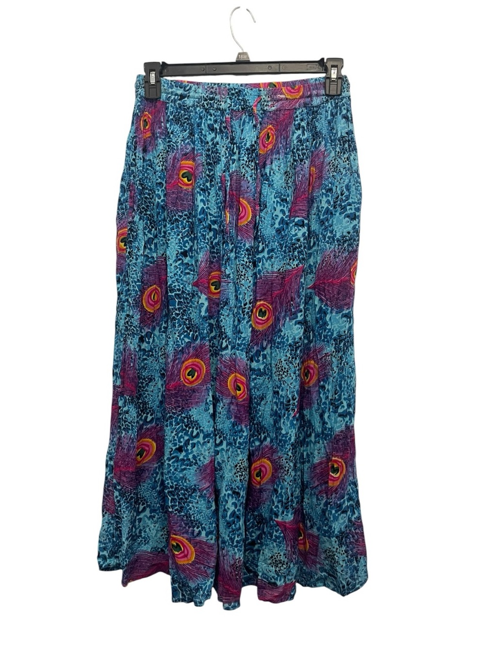 Garrale M Colorful Retro Hippie Bohemian Cottagecore Midi Skirt peacock Print